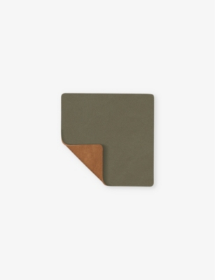 Lind Dna Nupo Double Leather Coaster 10cm X 10cm Army Green And Nature In Army Green And Nature