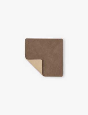 Lind Dna Brown And Sand Nupo Double Reversible Leather Coaster 10cm X 10cm In Brown And Sand