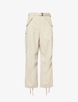 SACAI: Adjustable-Belt Straight-Leg Regular-Fit Cotton Trousers