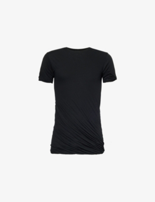 Shop Rick Owens Mens Black Double Ss Ruched Slim-fit Cotton-jersey T-shirt Xl