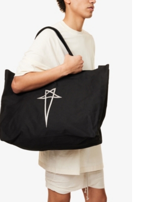 RICK OWENS: Bathrobe graphic-embroidery cotton-canvas tote bag