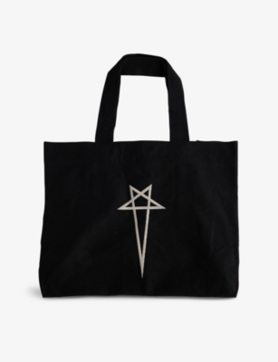 RICK OWENS: Bathrobe graphic-embroidery cotton-canvas tote bag