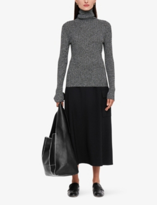 Joseph Ribbed Cable Knit High Neck Jumper In Ivory/black