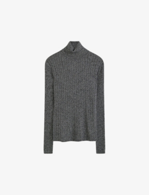 Joseph Ribbed Cable Knit High Neck Jumper In Ivory/black