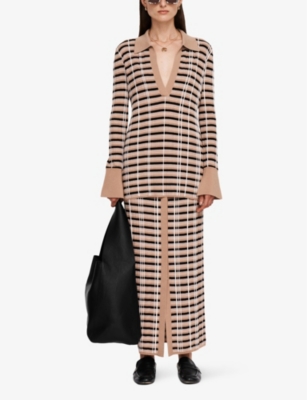 Joseph Womens Blusher Combo Checked Open-collar Merino Wool And Silk-blend Top In Blusher Combo
