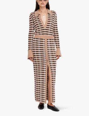 JOSEPH WOMENS BLUSHER COMBO CHECKED SPLIT-HEM WOOL AND SILK MAXI SKIRT 