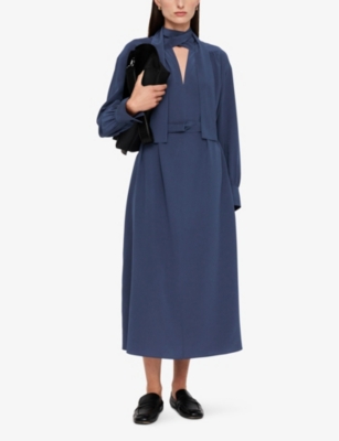 Joseph Womens Harbour Bolero Tie-neck Silk Crepe-de-chine Midi Dress In Harbour