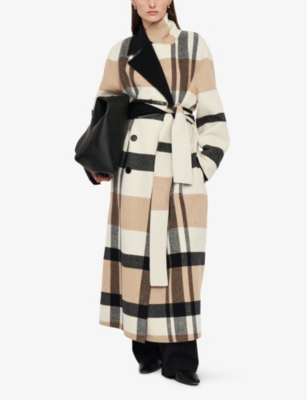 Joseph Merton Reversible Check Wool Coat In Blusher Combo