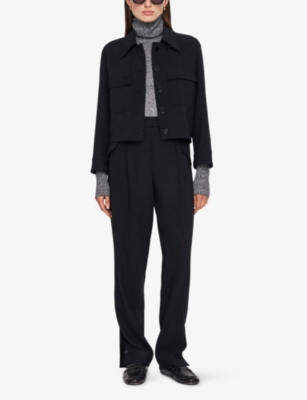 JOSEPH WOMENS BLACK MISTRAL FLAP-POCKET VISCOSE AND WOOL-BLEND JACKET 