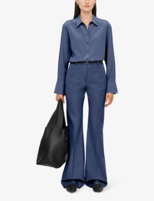 Joseph Womens  Tafira Gabardine Flared-leg Slim-fit Stretch-woven Trousers In Harbour
