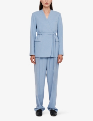 JOSEPH WOMENS FADED SKY VICTOR TIE-WAIST STRETCH-WOOL JACKET 