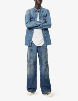 RICK OWENS DRKSHDW: Two-Buttoned-Pockets Curved-Hem Denim Shirt