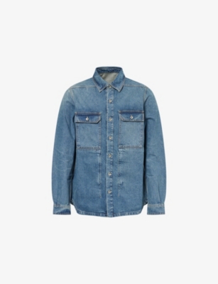 RICK OWENS DRKSHDW: Two-Buttoned-Pockets Curved-Hem Denim Shirt