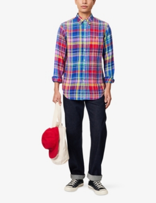 POLO RALPH LAUREN: Check-Print Button-Down-Collar Linen Shirt