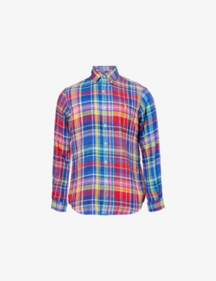 POLO RALPH LAUREN: Check-Print Button-Down-Collar Linen Shirt