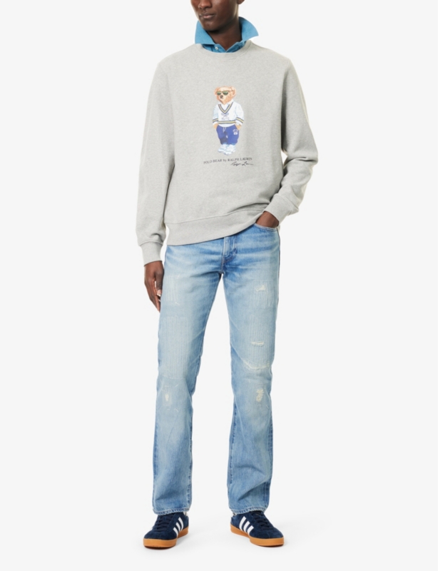 Bear-Print Crew-Neck Regular-Fit Cotton-Blend Sweatshirt