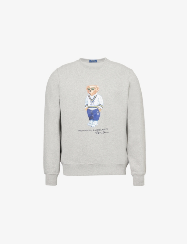 Bear-Print Crew-Neck Regular-Fit Cotton-Blend Sweatshirt
