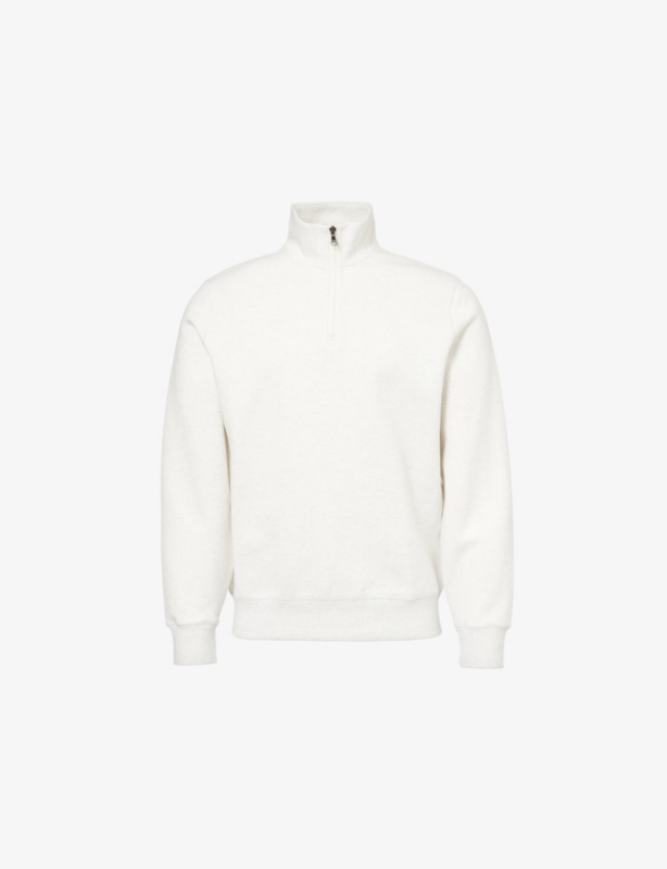 High-Neck Brand-Embroidery Regular-Fit Cotton-Blend Sweatshirt