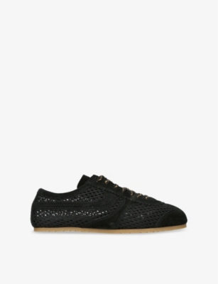 Shop Dries Van Noten Womens Black Dustin Suede-trim Low-top Mesh Trainers Eur 37.5 / 4.5 Uk