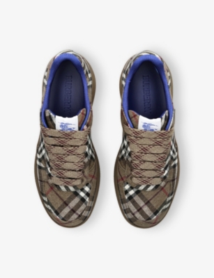 Shop Burberry Mens  Check Terrace Low-top Canvas Trainers In Brown/oth