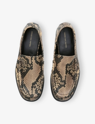 DRIES VAN NOTEN WOMENS BROWN/OTH SNAKESKIN-PATTERN SQUARE-TOE LEATHER LOAFERS EUR 39 / 6 UK 