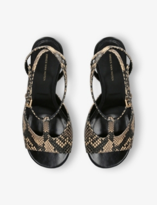 DRIES VAN NOTEN: Snakeskin-Print 75 Leather Wedge-Heel Sandals