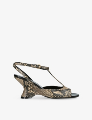 DRIES VAN NOTEN: Snakeskin-Print 75 Leather Wedge-Heel Sandals