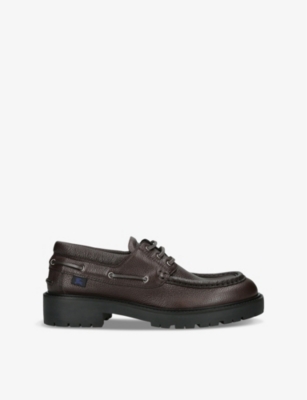 Mens Burberry Logo-Tag Lace-Up Leather Low-Top Boat Shoes