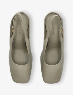 DRIES VAN NOTEN: Square-Toe Slingback Leather Wedge Pumps