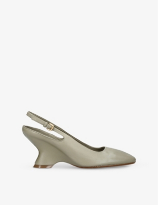 DRIES VAN NOTEN: Square-Toe Slingback Leather Wedge Pumps