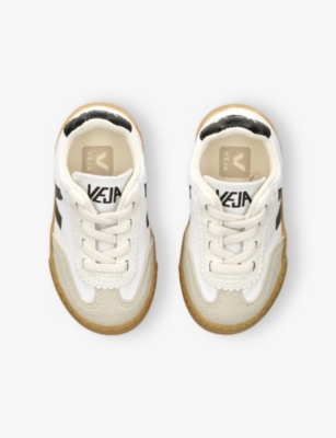 Veja White/blk Kids' Small Volley Logo-embroidered Canvas Low-top Trainers Eur 22 /5.5 Uk In White/blk