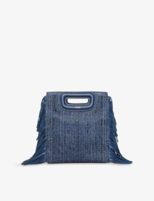 MAJE WOMENS MAJE LOGO-EMBOSSED CRYSTAL-EMBELLISHED DENIM CROSS-BODY BAG 