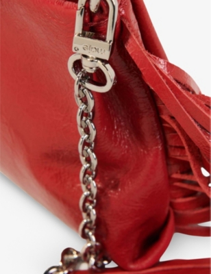 Shop Maje Womens Logo-charm Fringed-trim Patent-leather Shoulder Bag Rouges