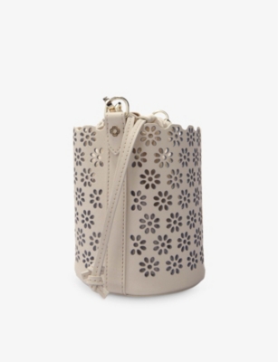 MAJE: Floral-Motif Perforated Leather Bucket Bag