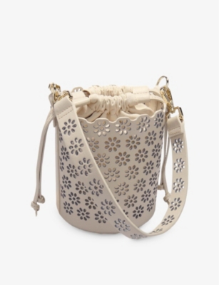 MAJE: Floral-Motif Perforated Leather Bucket Bag