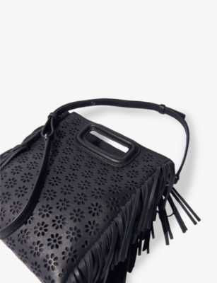 Shop Maje Womens Noir / Gris M Flower Perforated-leather Cross-body Bag
