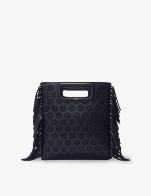 Shop Maje Womens Noir / Gris M Flower Perforated-leather Cross-body Bag