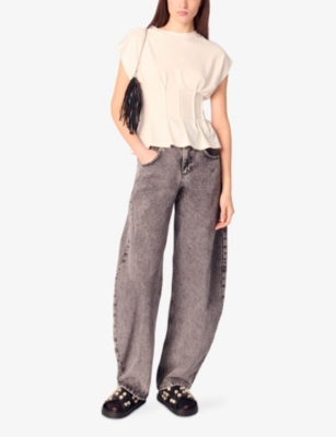 MAJE: Fitted-Bodice Short-Sleeved Stretch-Woven T-Shirt