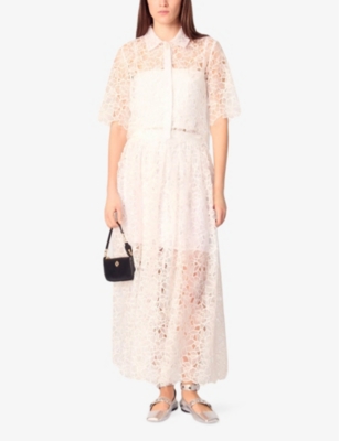 MAJE WOMENS BLANC OPEN-LACE WOVEN MAXI SKIRT 