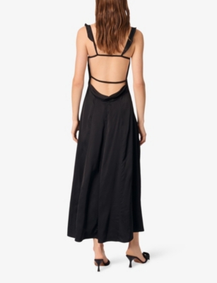 Sweetheart-Neck Frill-Strap Stretch-Satin Maxi Dress