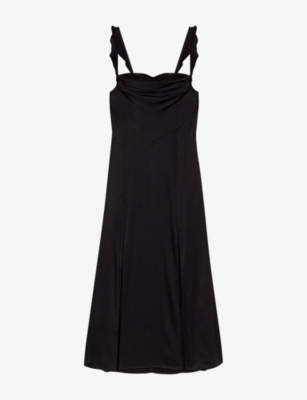 MAJE: Sweetheart-Neck Frill-Strap Stretch-Satin Maxi Dress
