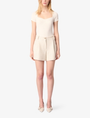 Maje Womens Blanc Wide-leg High-rise Tweed Shorts In Blanc