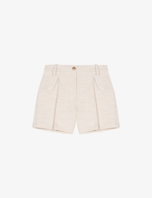 Maje Womens Blanc Wide-leg High-rise Tweed Shorts In Blanc