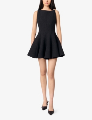 Shop Maje Womens Noir / Gris Sleeveless Tweed Cotton-blend Mini Dress
