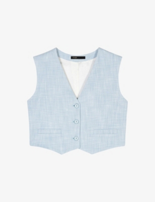 Maje Womens  V-neck Regular-fit Stretch-woven Sleeveless Blazer In Bleus