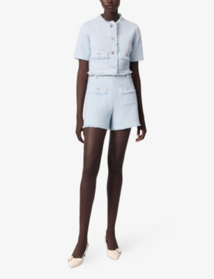 Maje Tweed Shorts With Belt In Bleus