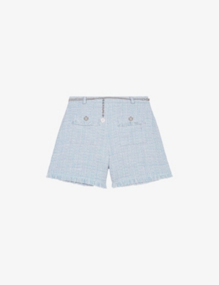 Maje Tweed Shorts With Belt In Bleus