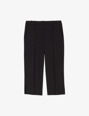 Maje Womens  Side-split High-rise Stretch-woven Capri Trousers In Noir / Gris