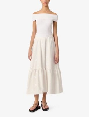 MAJE: Sequin-Embellished Curved-Hem Woven Midi Skirt