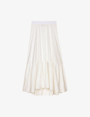 MAJE: Sequin-Embellished Curved-Hem Woven Midi Skirt